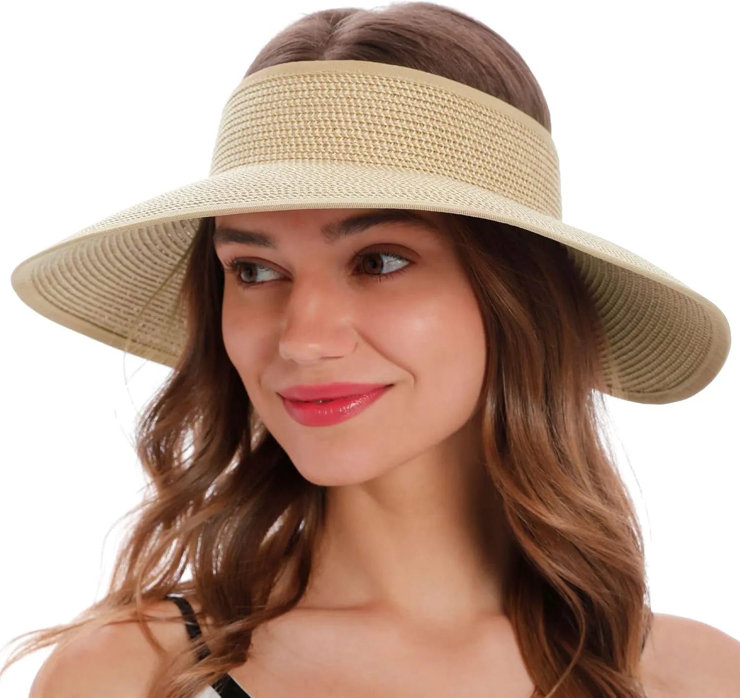 Simplicity Women's Summer Foldable Wide Brim Beach Hats Straw Sun Visor Hats