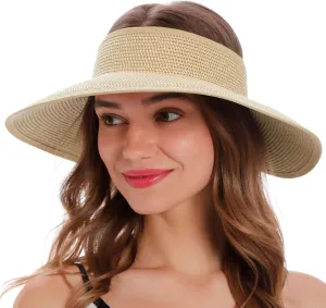 Simplicity Women's Summer Foldable Wide Brim Beach Hats Straw Sun Visor Hats