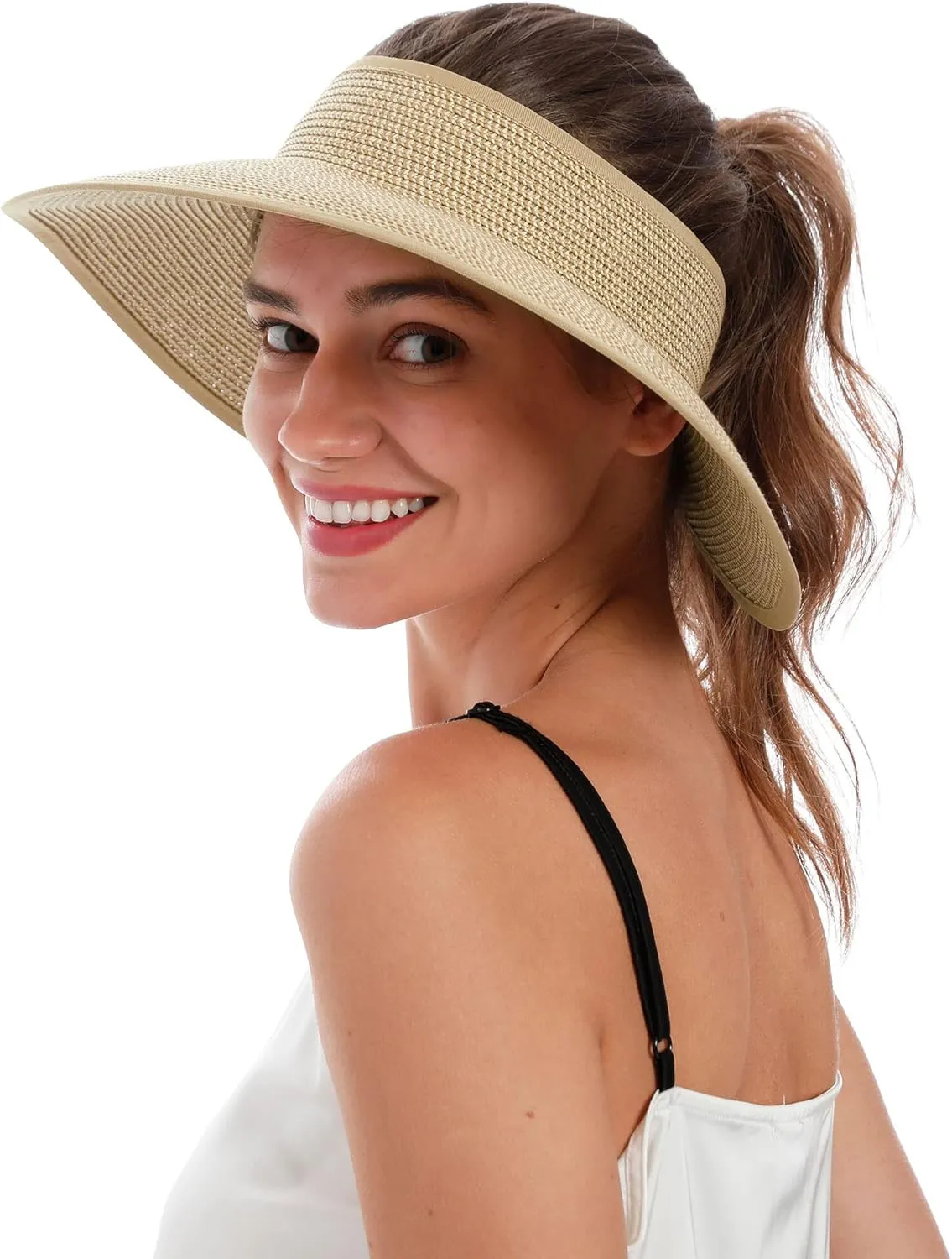 Simplicity Women's Summer Foldable Wide Brim Beach Hats Straw Sun Visor Hats