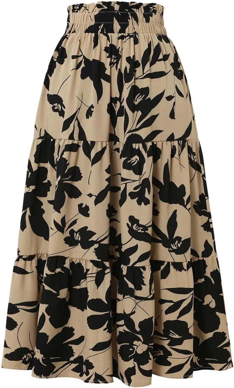 Skirts for Women Trendy Bohemian Floral Print Pleated High Elastic Waist A-Line Knee Length Boha Skirts Streetwear