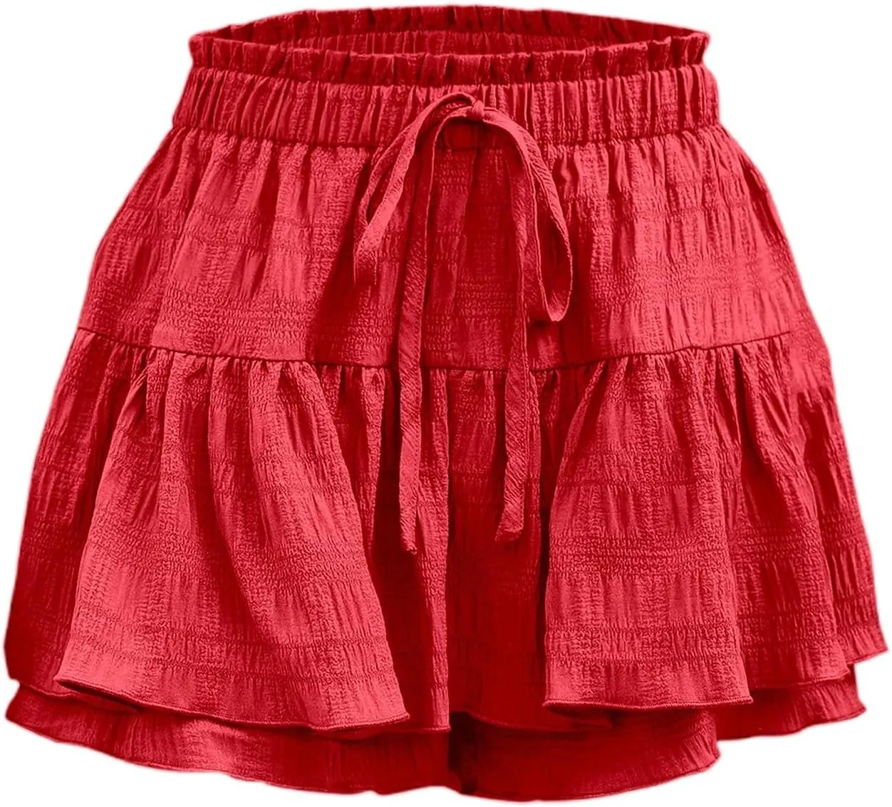 Skirts for Women Trendy Knee Length Casual High Elastic Waist Drawstring Double Ruffle Hem Loose Flowy Summer Skirts