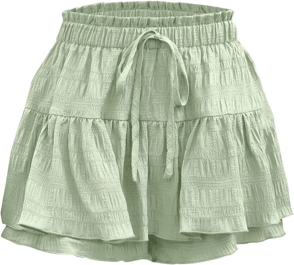 Skirts for Women Trendy Knee Length Casual High Elastic Waist Drawstring Double Ruffle Hem Loose Flowy Summer Skirts