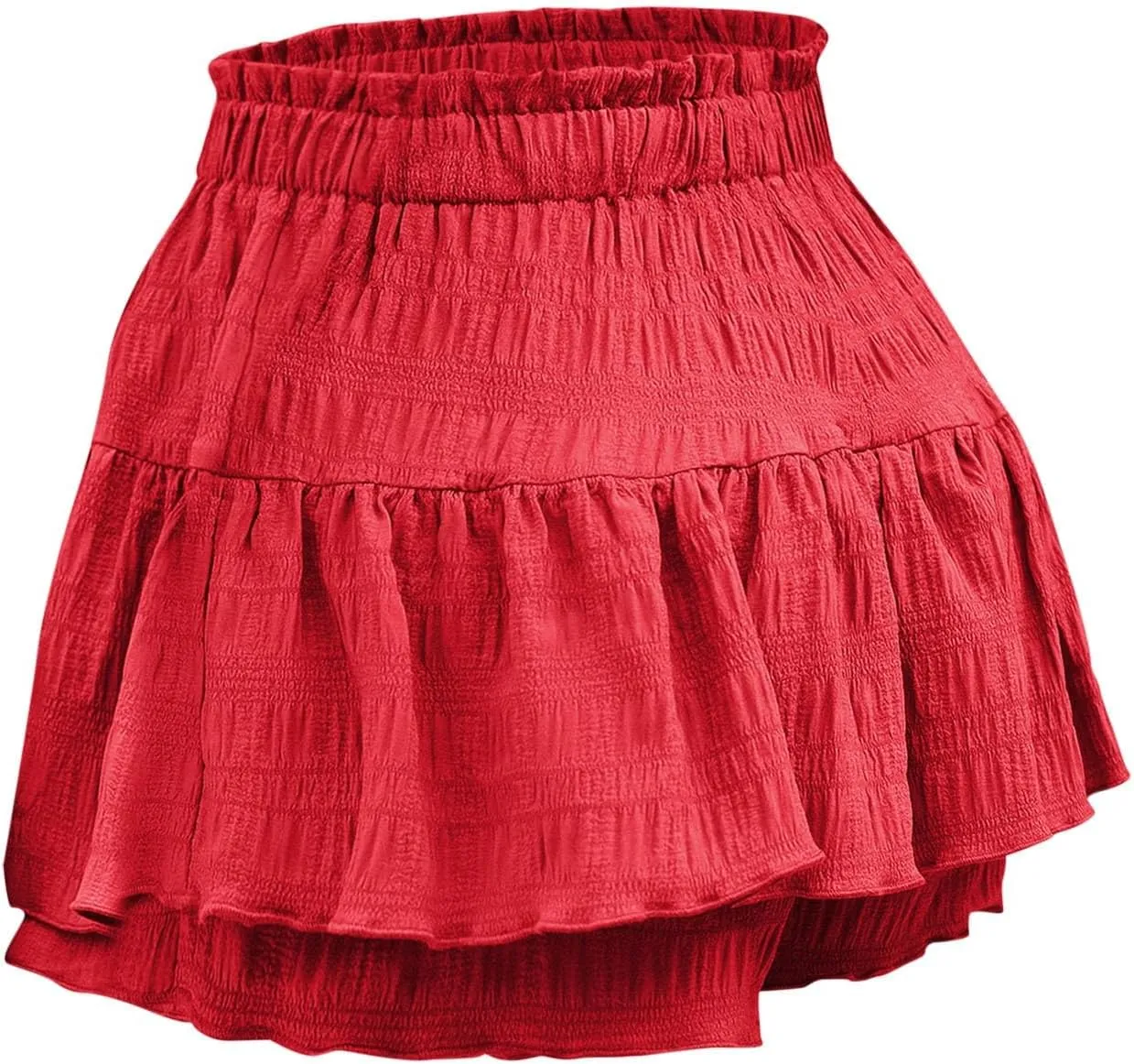 Skirts for Women Trendy Knee Length Casual High Elastic Waist Drawstring Double Ruffle Hem Loose Flowy Summer Skirts
