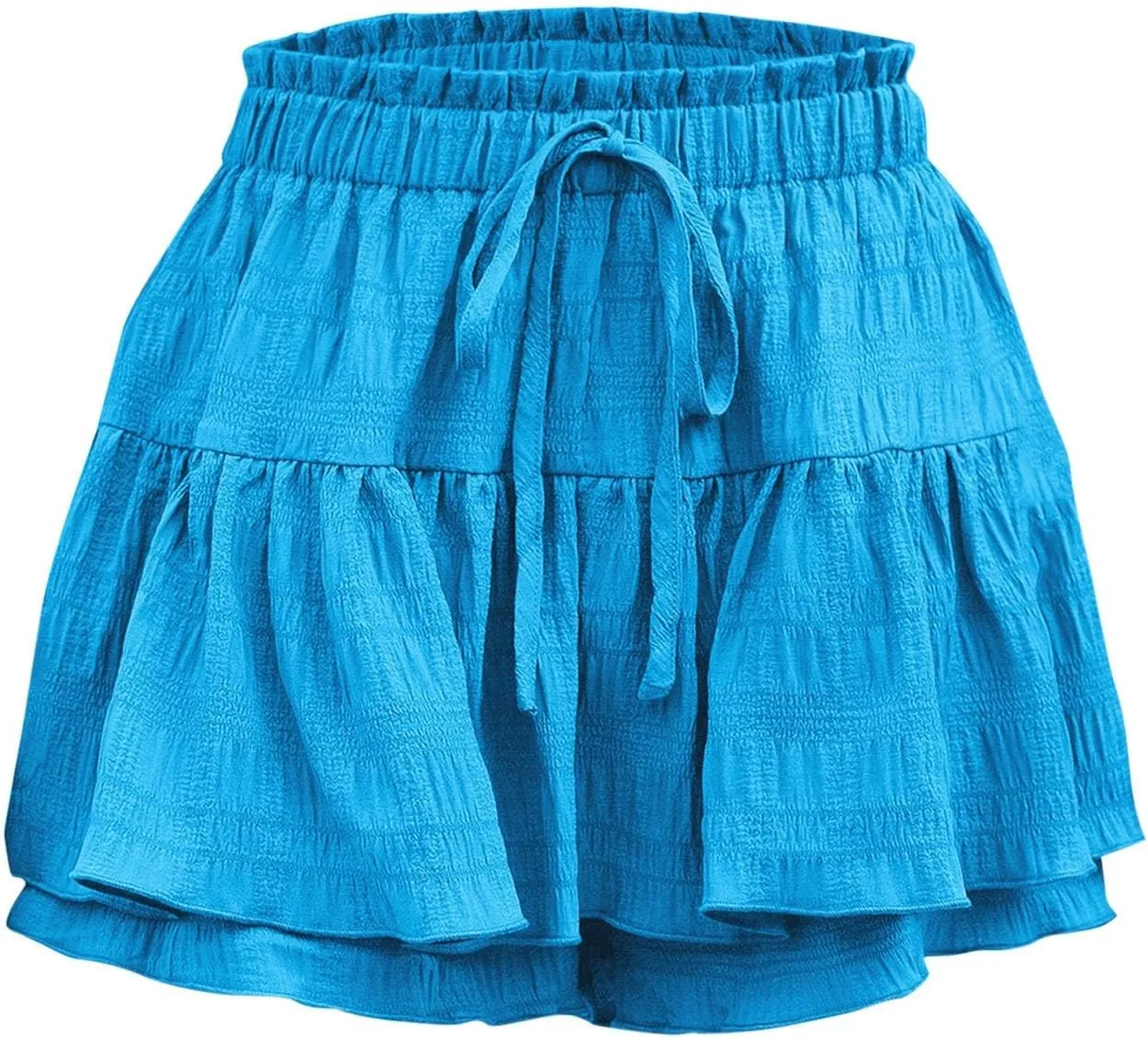 Skirts for Women Trendy Knee Length Casual High Elastic Waist Drawstring Double Ruffle Hem Loose Flowy Summer Skirts