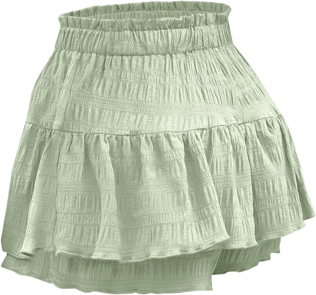 Skirts for Women Trendy Knee Length Casual High Elastic Waist Drawstring Double Ruffle Hem Loose Flowy Summer Skirts