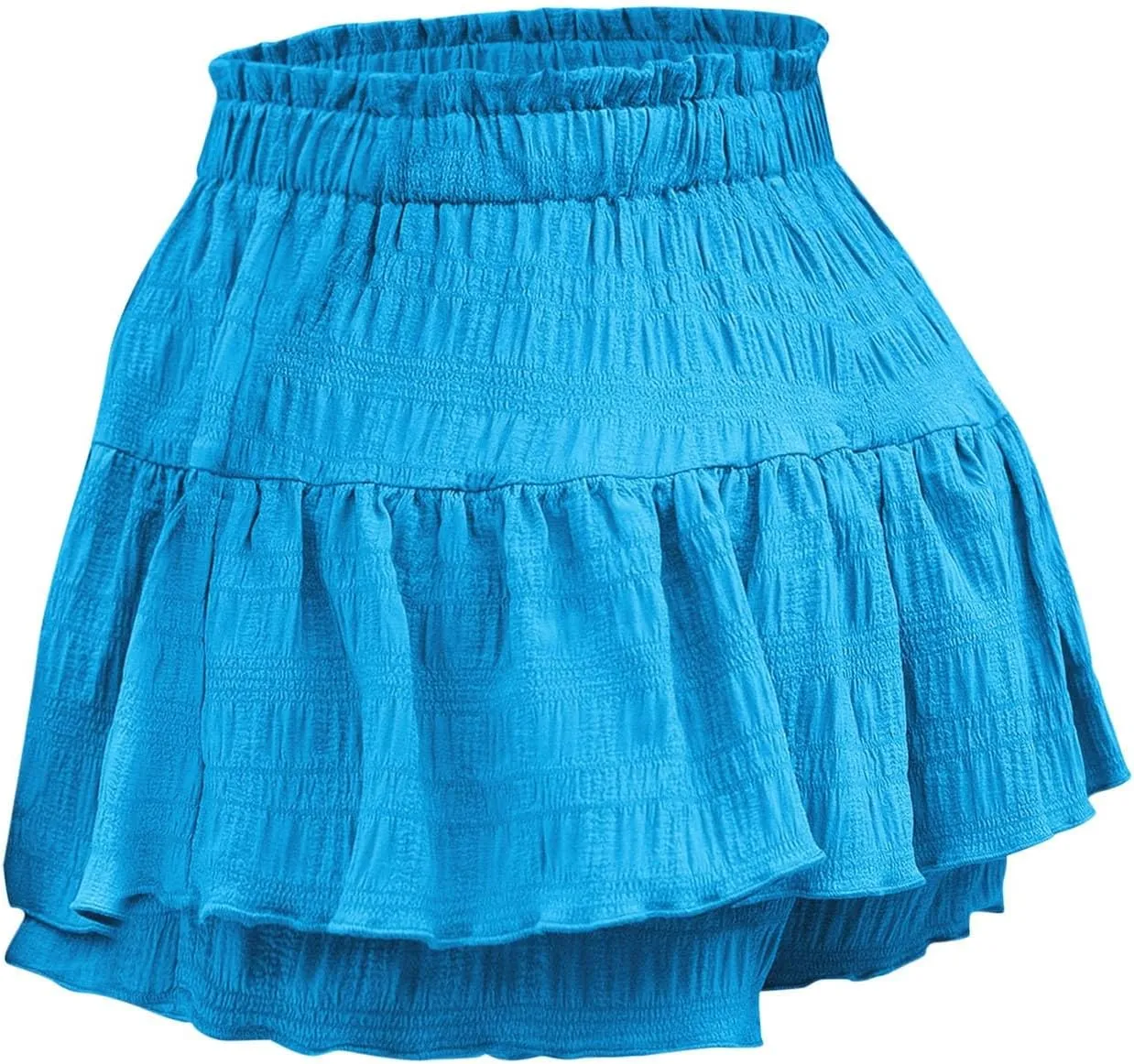Skirts for Women Trendy Knee Length Casual High Elastic Waist Drawstring Double Ruffle Hem Loose Flowy Summer Skirts