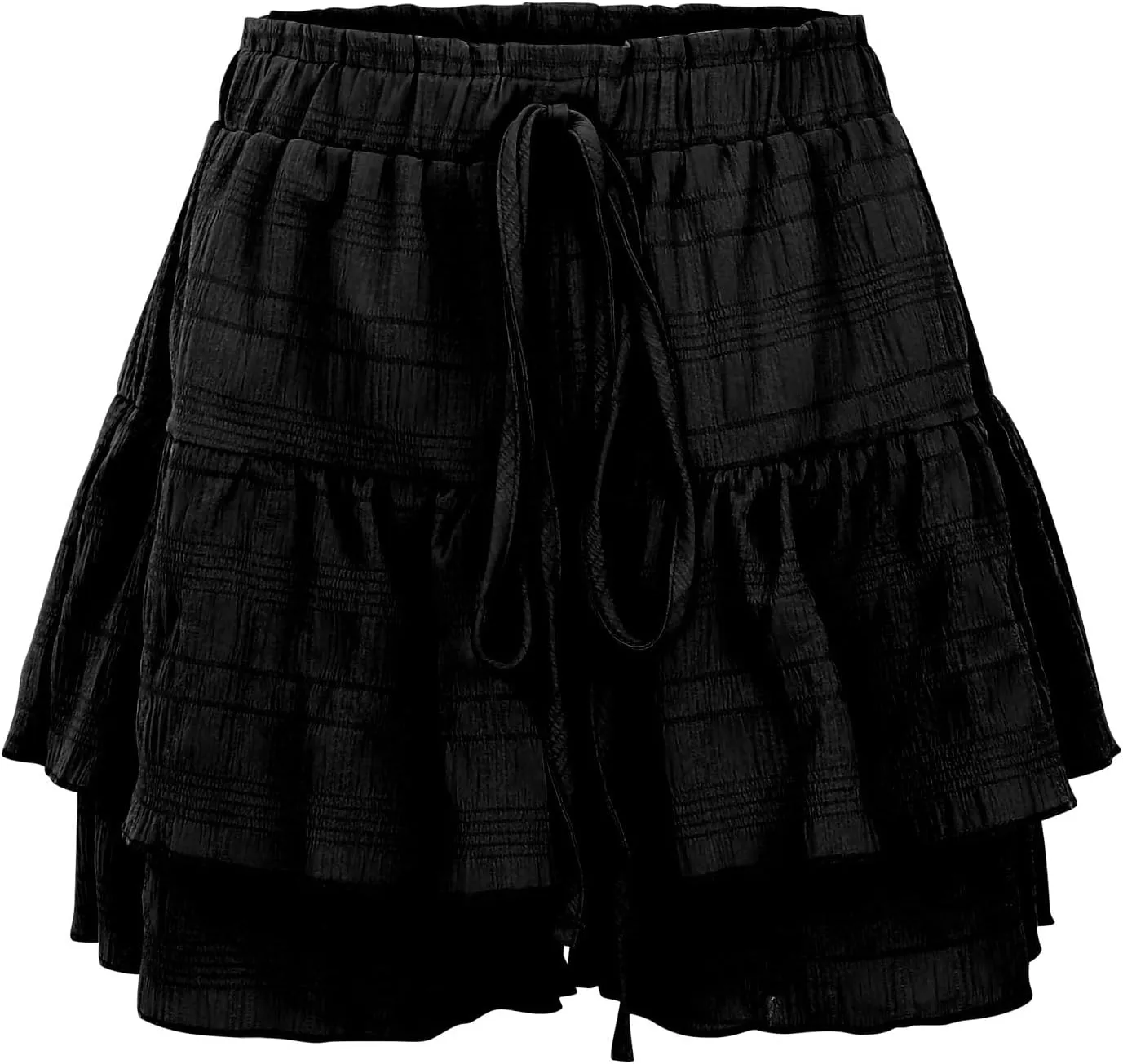 Skirts for Women Trendy Midi Length High Elastic Waist Drawstring Double Ruffle Hem Loose Flowy Casual Short Skirts