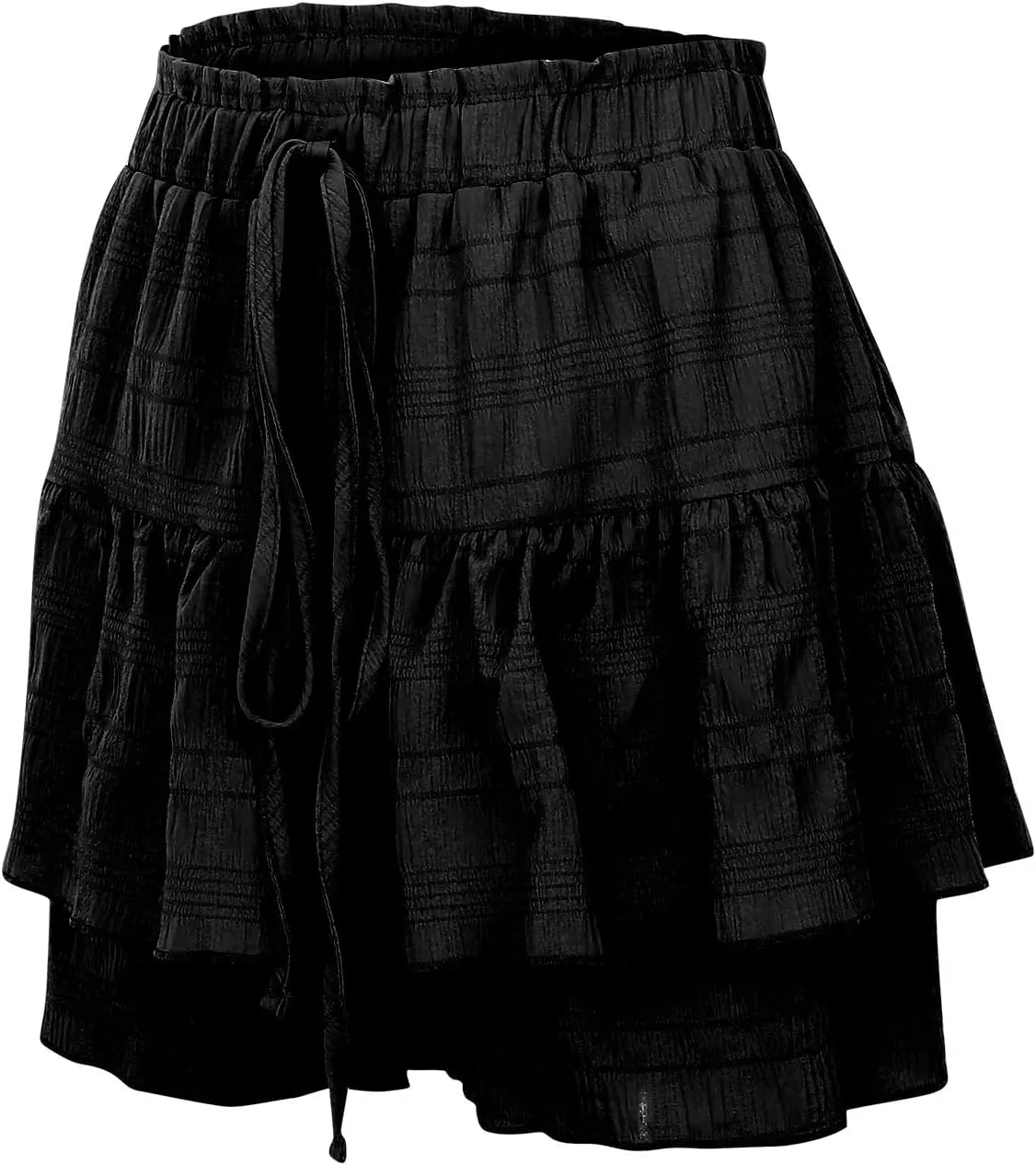 Skirts for Women Trendy Midi Length High Elastic Waist Drawstring Double Ruffle Hem Loose Flowy Casual Short Skirts