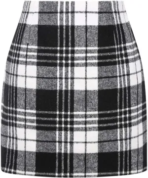 Skirts for Women Trendy Plaid Business Workout High Waist Elastic Stretchy Tummy Control Slim Fit Pencil Short Skirts