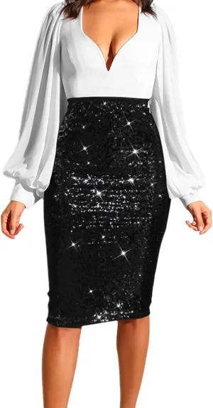 Skirts for Women Trendy Sequin High Elastic Waist Slim Fit Midi Length Pencil A-Line Skirts Fashion Clubwear