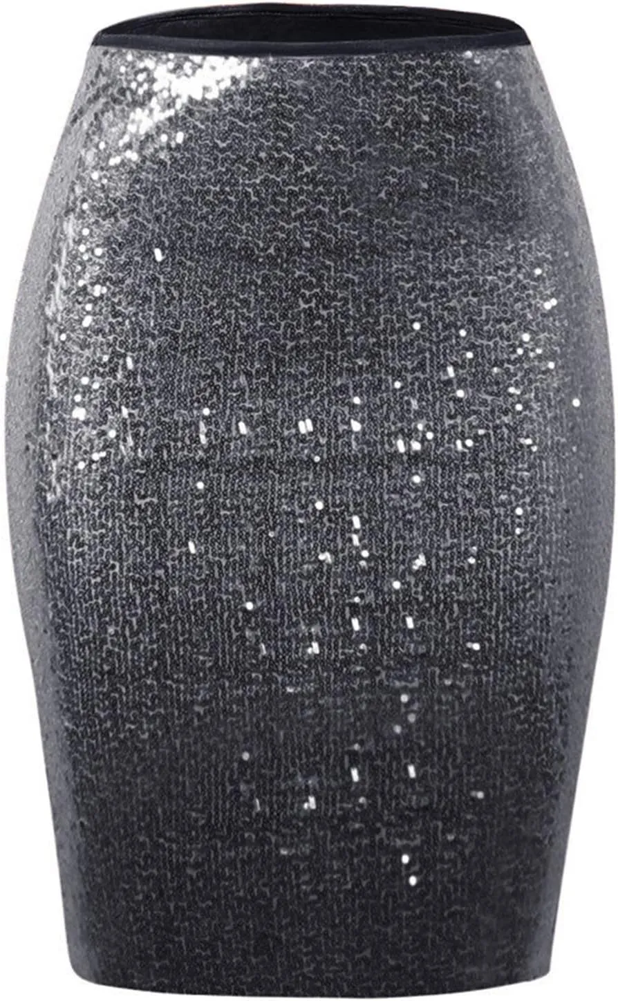 Skirts for Women Trendy Sequin High Elastic Waist Slim Fit Midi Length Pencil A-Line Skirts Fashion Clubwear