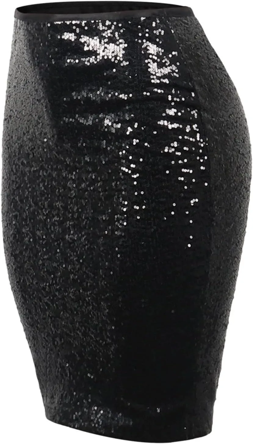 Skirts for Women Trendy Sequin High Elastic Waist Slim Fit Midi Length Pencil A-Line Skirts Fashion Clubwear