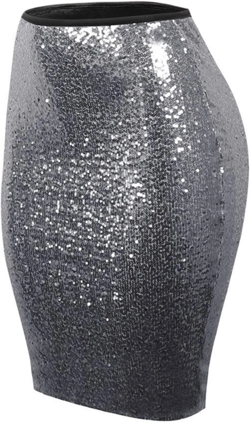 Skirts for Women Trendy Sequin High Elastic Waist Slim Fit Midi Length Pencil A-Line Skirts Fashion Clubwear