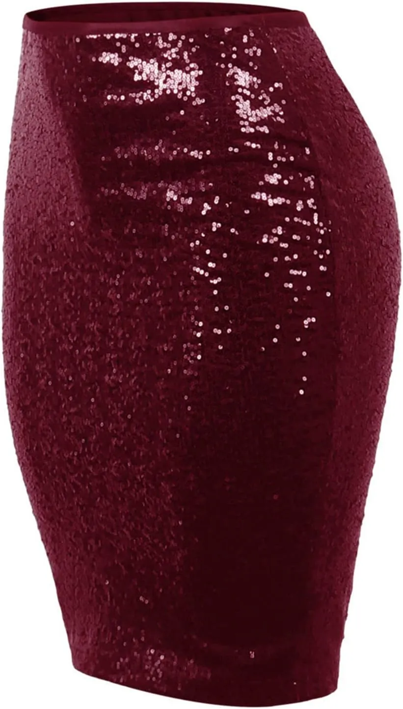 Skirts for Women Trendy Sequin High Elastic Waist Slim Fit Midi Length Pencil A-Line Skirts Fashion Clubwear