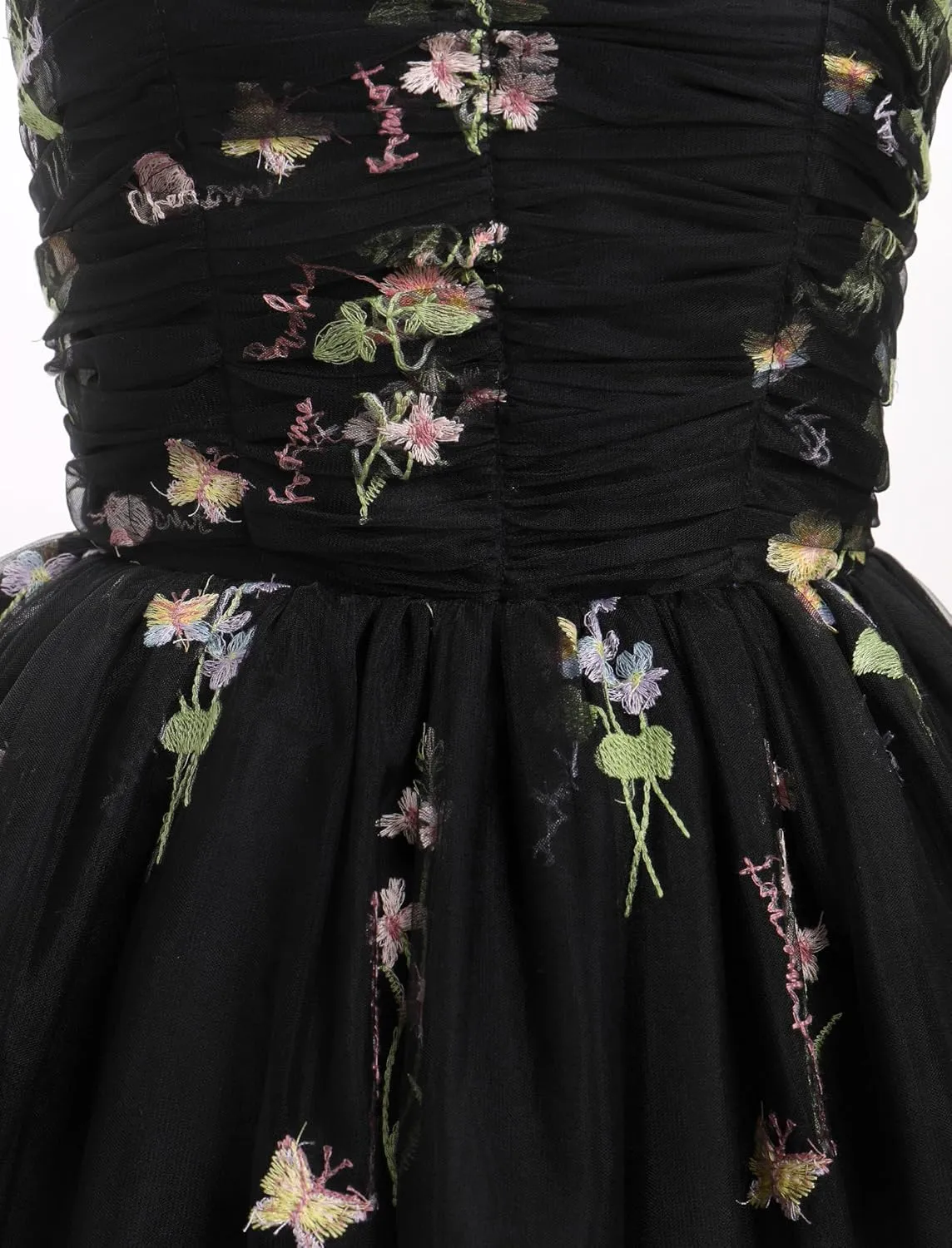 Sleeveless Spaghetti Strap Short Homecoming Dresses for Teens Flower Embroidery Tulle Dress for Women Floral Fairy Dress