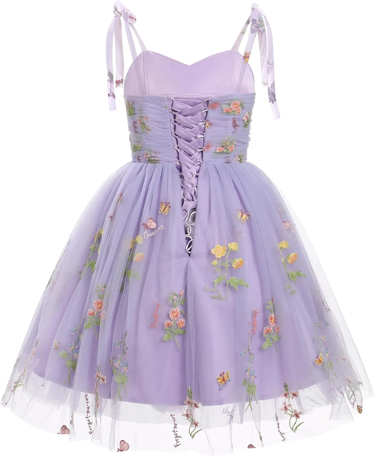 Sleeveless Spaghetti Strap Short Homecoming Dresses for Teens Flower Embroidery Tulle Dress for Women Floral Fairy Dress