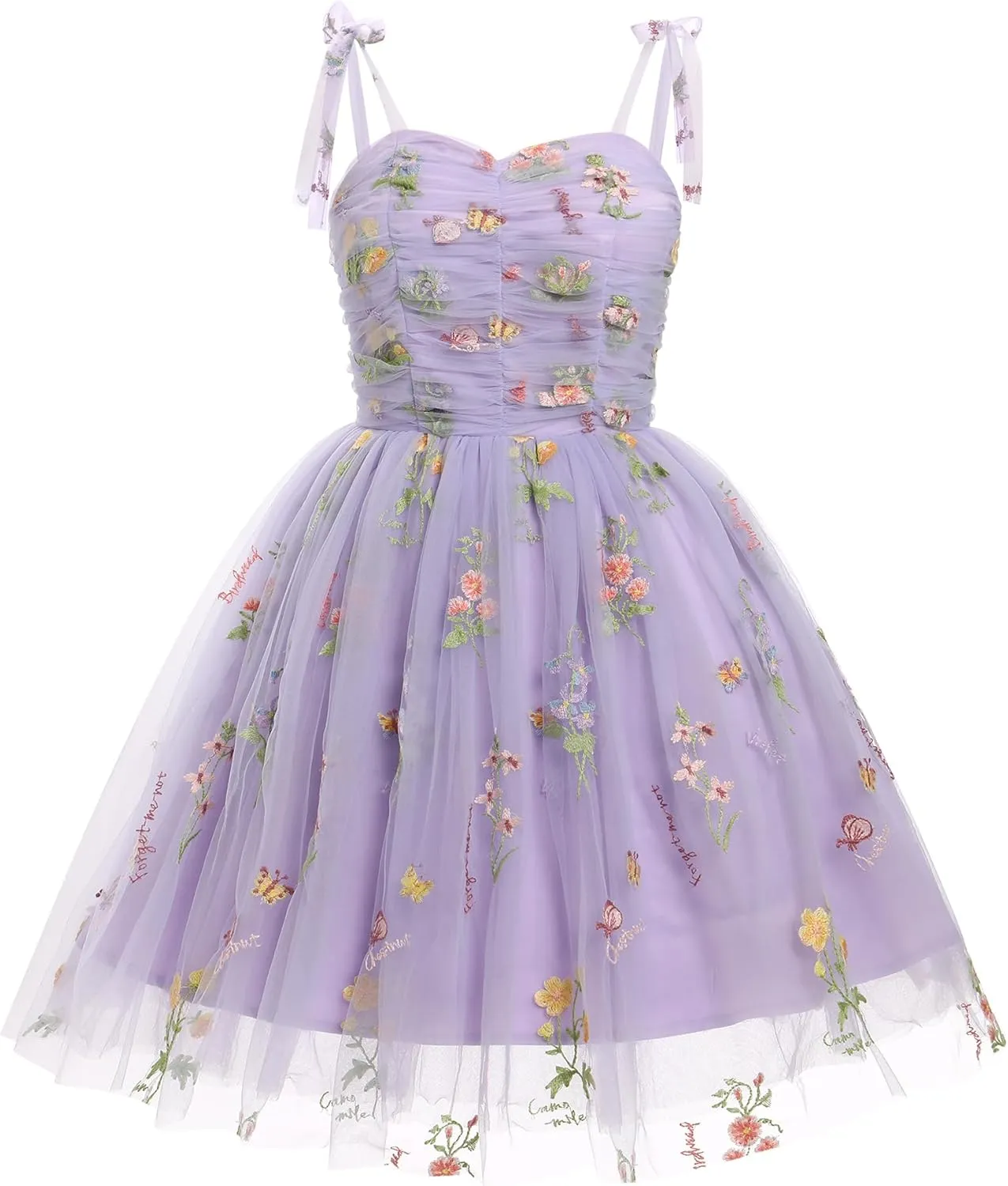 Sleeveless Spaghetti Strap Short Homecoming Dresses for Teens Flower Embroidery Tulle Dress for Women Floral Fairy Dress