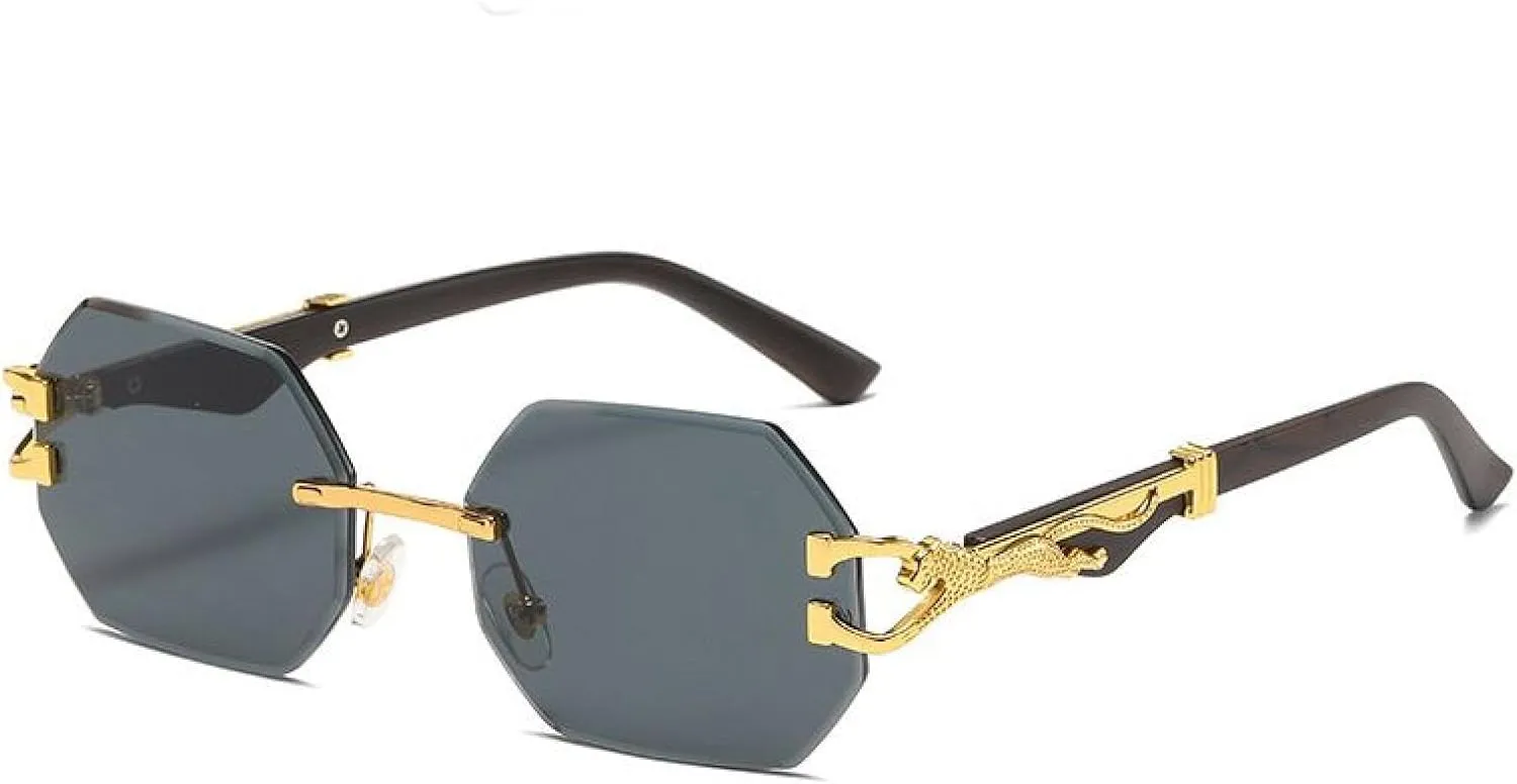 Small Frame Hexagon Rimless Sunglasses for Men Retro Luxury Uv400
