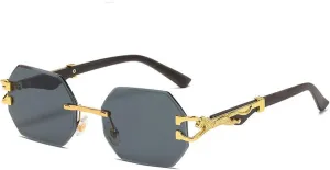 Small Frame Hexagon Rimless Sunglasses for Men Retro Luxury Uv400