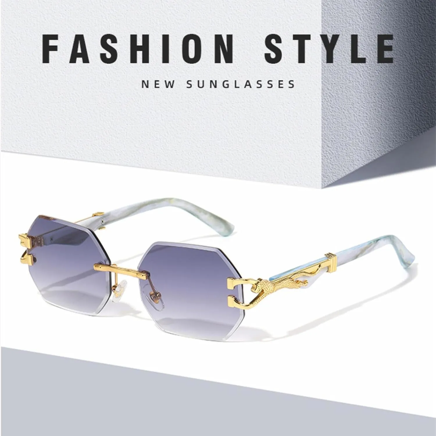 Small Frame Hexagon Rimless Sunglasses for Men Retro Luxury Uv400