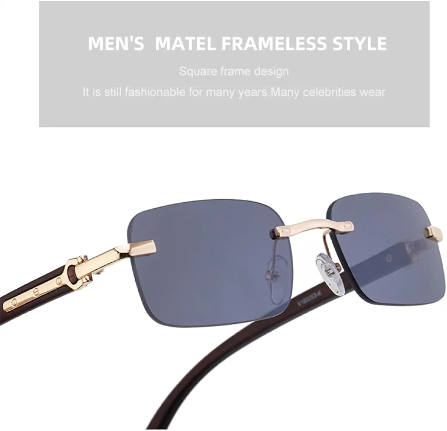 Small Rectangle Rimless Sunglasses for Men Luxury Vintage Frameless Uv400
