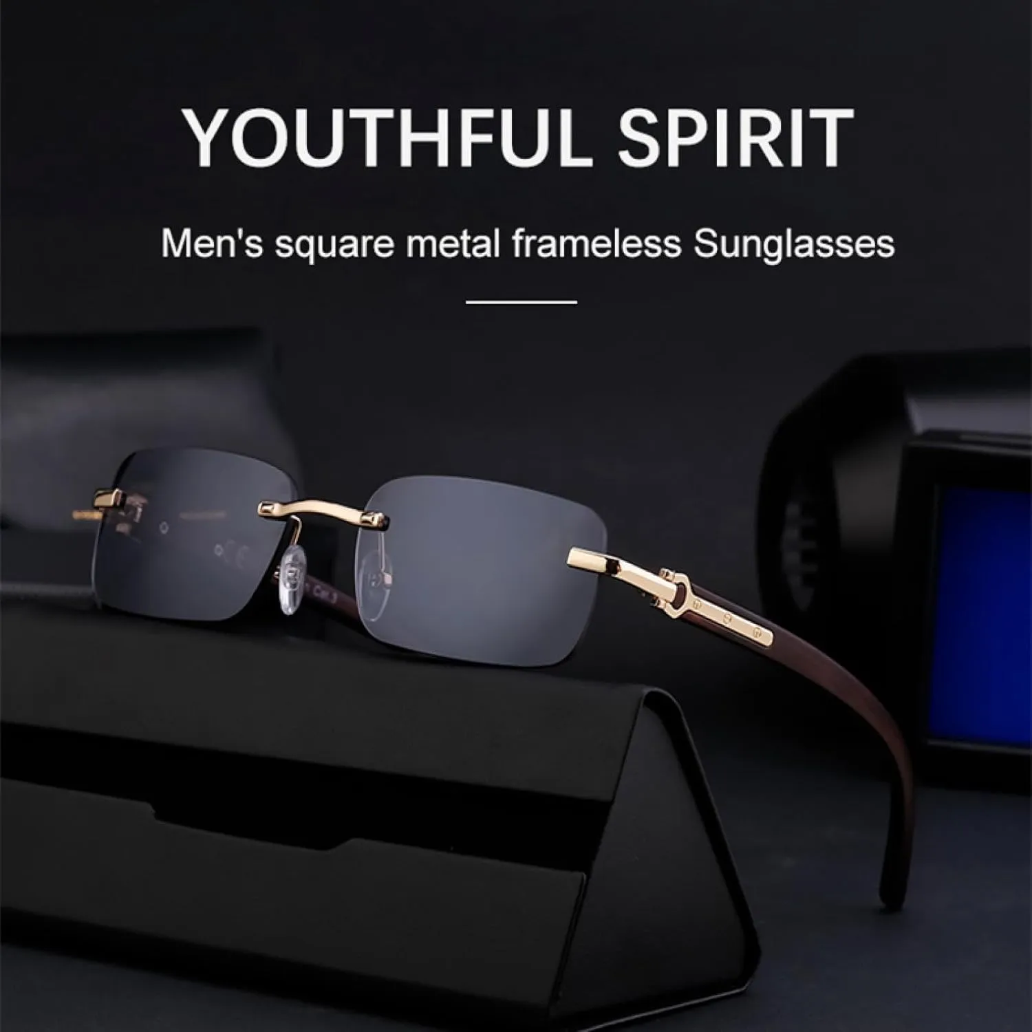 Small Rectangle Rimless Sunglasses for Men Luxury Vintage Frameless Uv400
