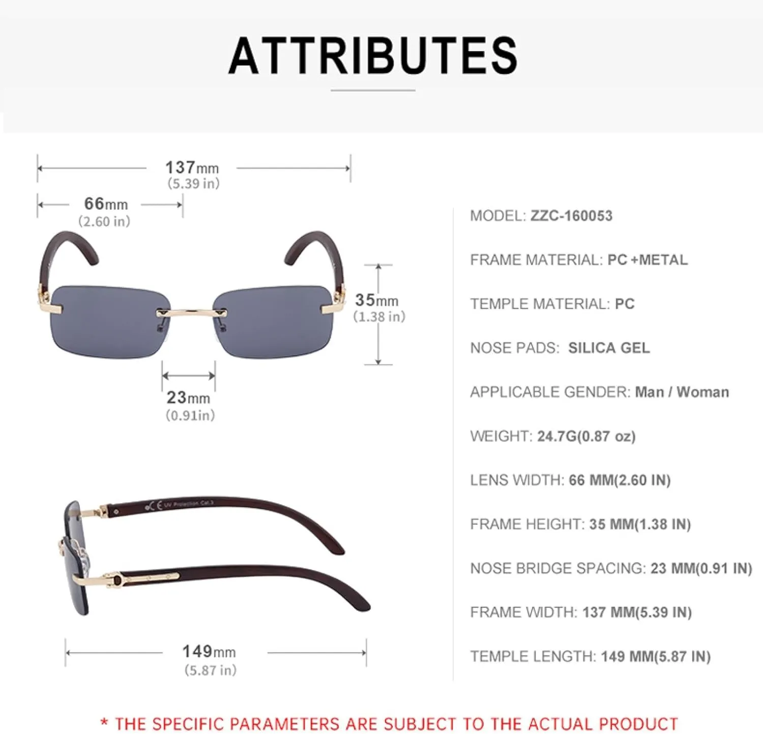 Small Rectangle Rimless Sunglasses for Men Luxury Vintage Frameless Uv400