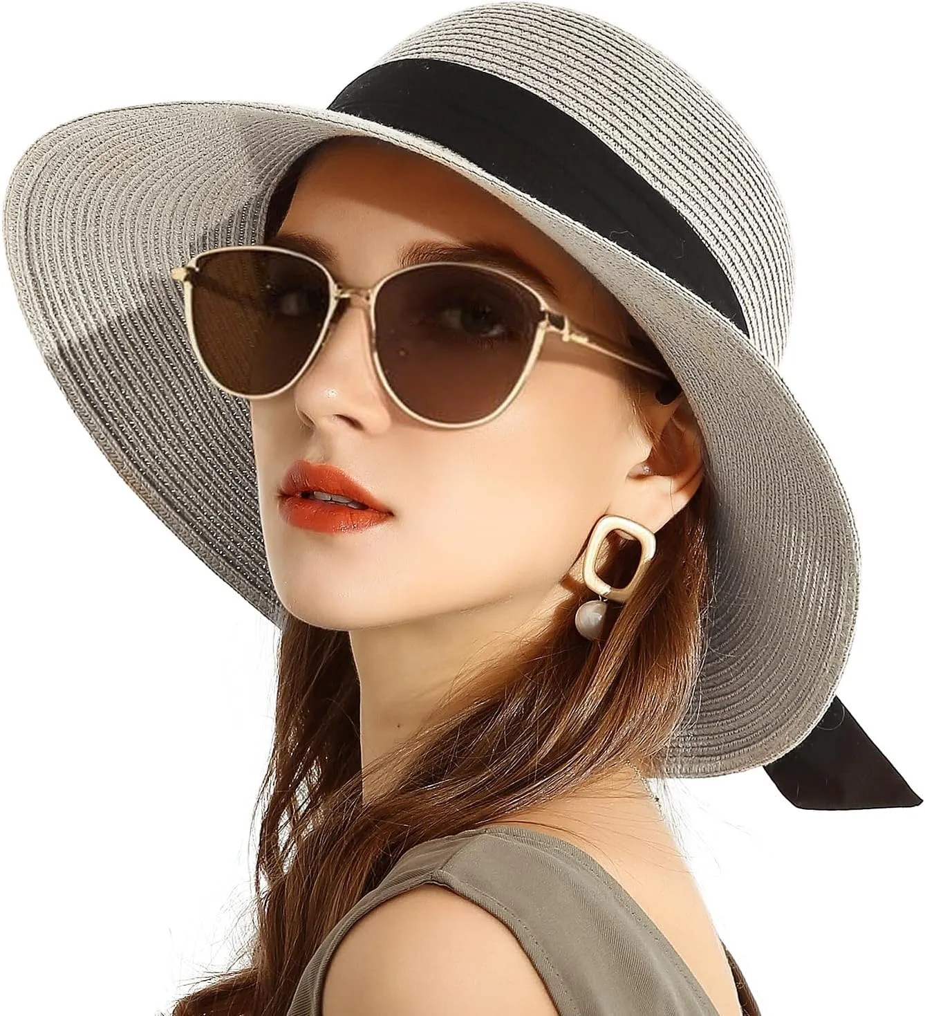 SOMALER Womens Straw Sun Hats Wide Brim Foldable Beach Hats UV UPF 50  Summer Sun Travel Hat for Women