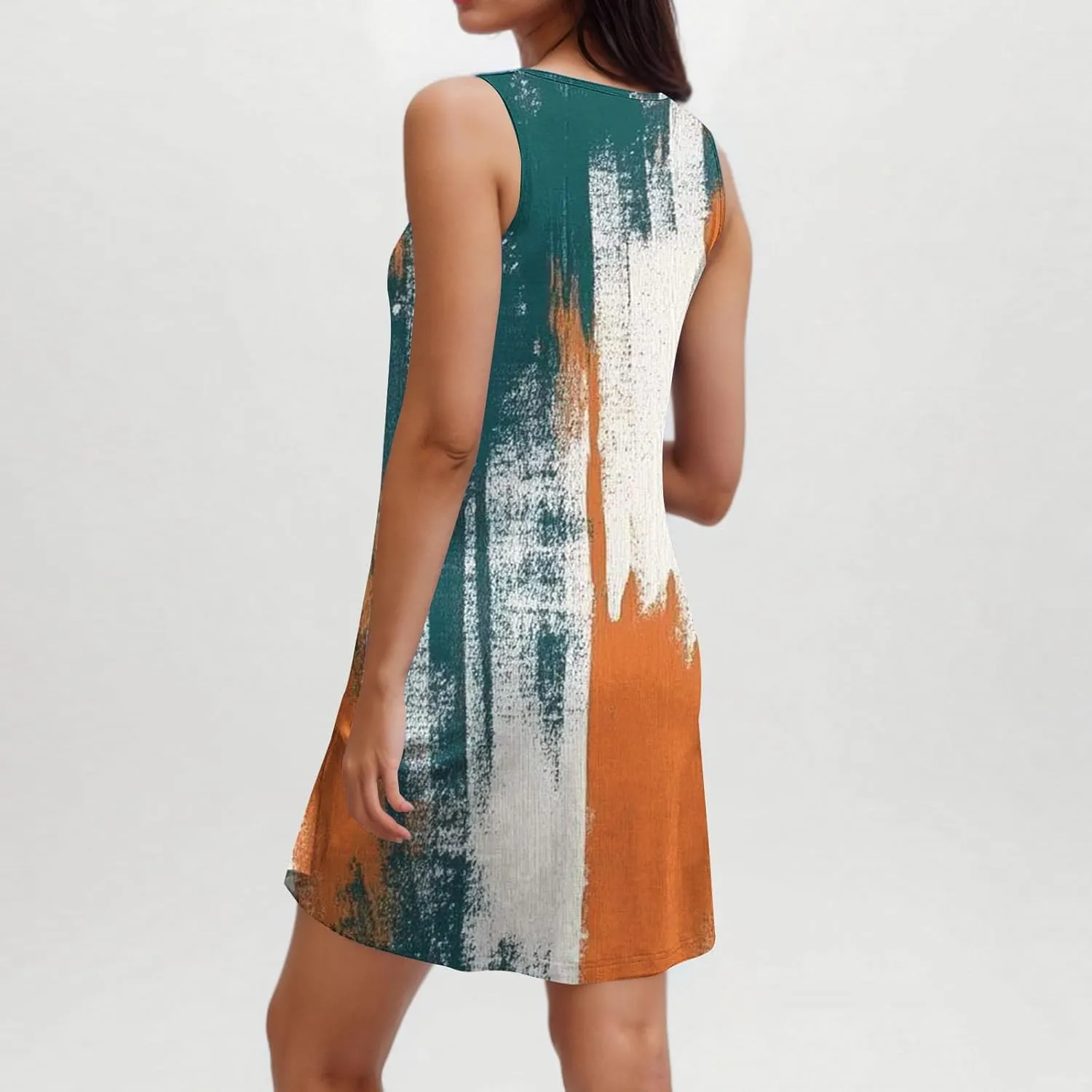Spring Dresses for Women 2025 Sleeveless Crewneck Floral Short Dress Floral Printed Sundresses Shift Dress