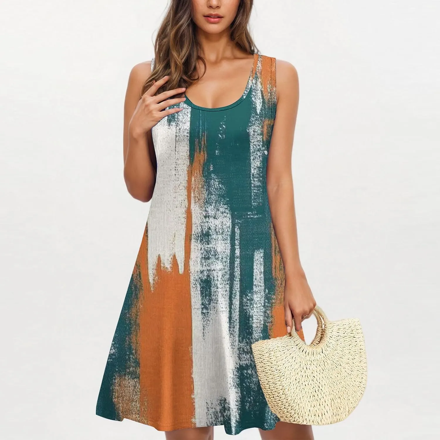 Spring Dresses for Women 2025 Sleeveless Crewneck Floral Short Dress Floral Printed Sundresses Shift Dress