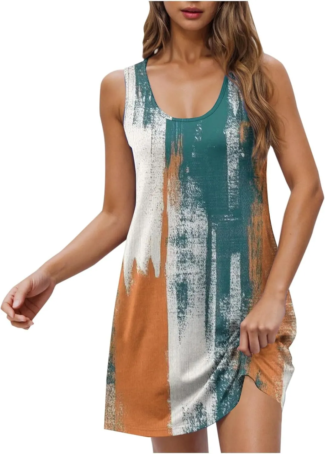 Spring Dresses for Women 2025 Sleeveless Crewneck Floral Short Dress Floral Printed Sundresses Shift Dress
