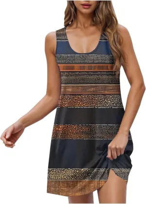 Spring Dresses for Women 2025 Sleeveless Crewneck Floral Short Dress Floral Printed Sundresses Shift Dress