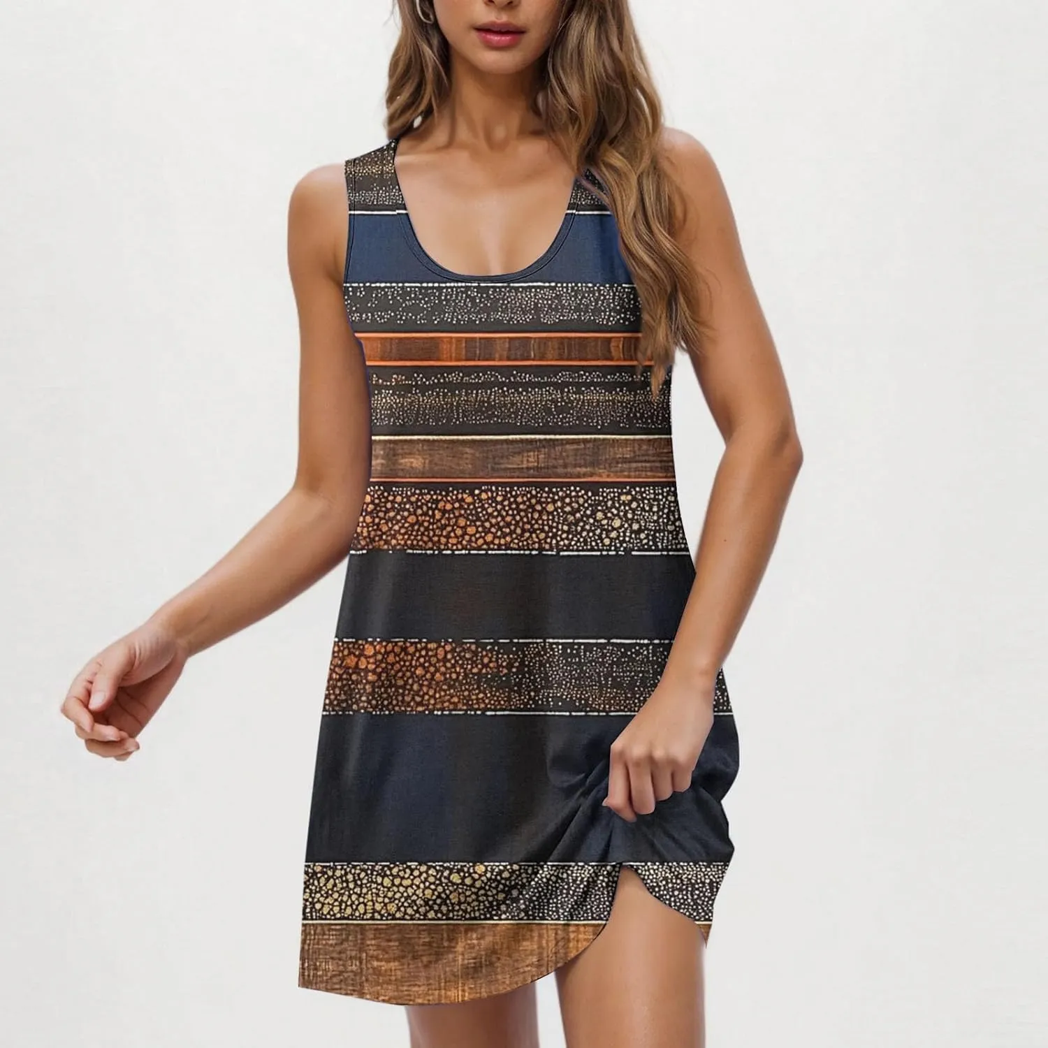 Spring Dresses for Women 2025 Sleeveless Crewneck Floral Short Dress Floral Printed Sundresses Shift Dress