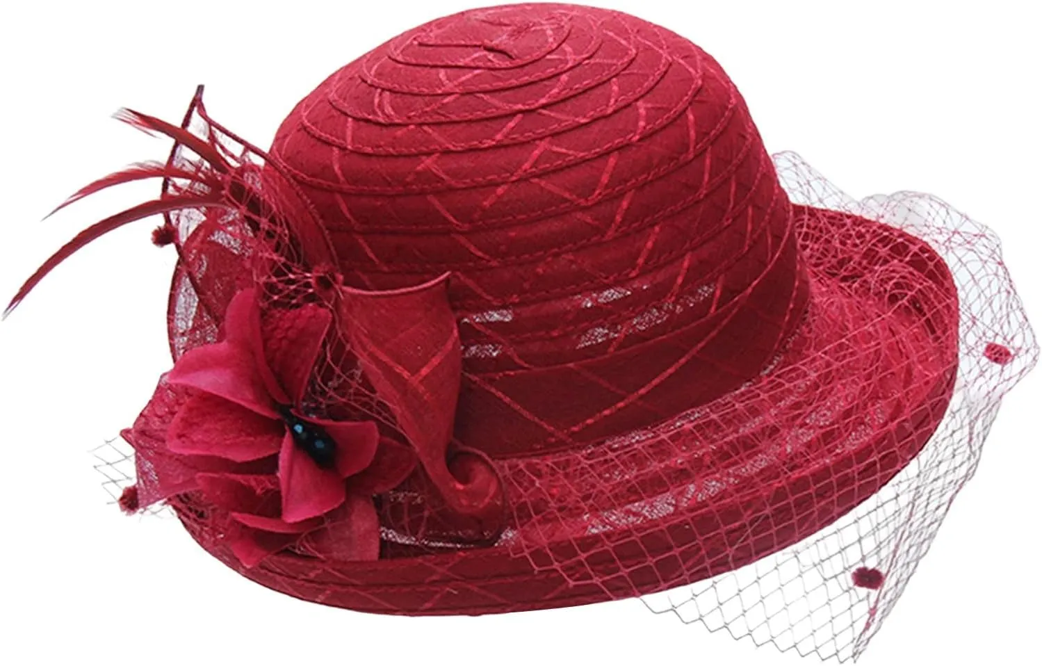 Spring Summer Mesh Sunshade Cap Flower Temperament Wedding Dress Hat Sun Large Brim Hat Derby Hats for Women 2025