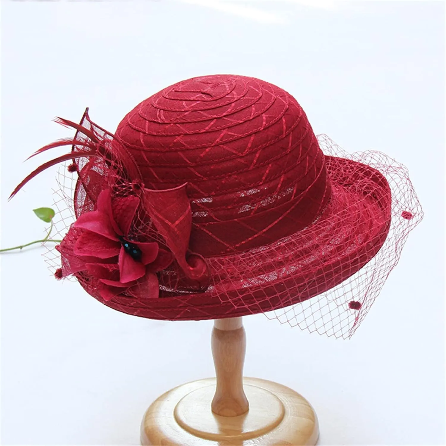 Spring Summer Mesh Sunshade Cap Flower Temperament Wedding Dress Hat Sun Large Brim Hat Derby Hats for Women 2025
