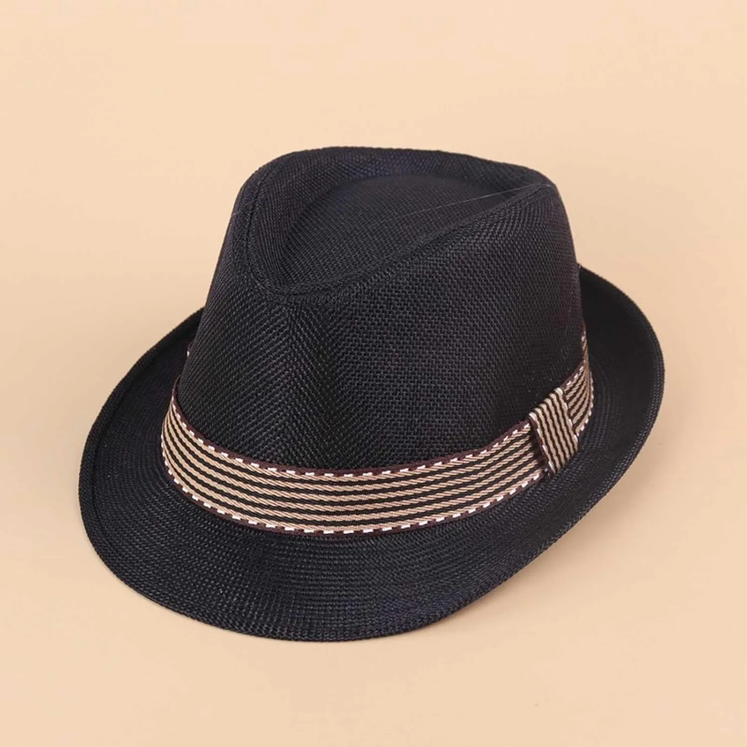 Straw Fedora Sun Hat for Kids Roll Up Short Brim Trilby Hat Panama Beach Hat Boys Girls Short Brim Straw Sunhat