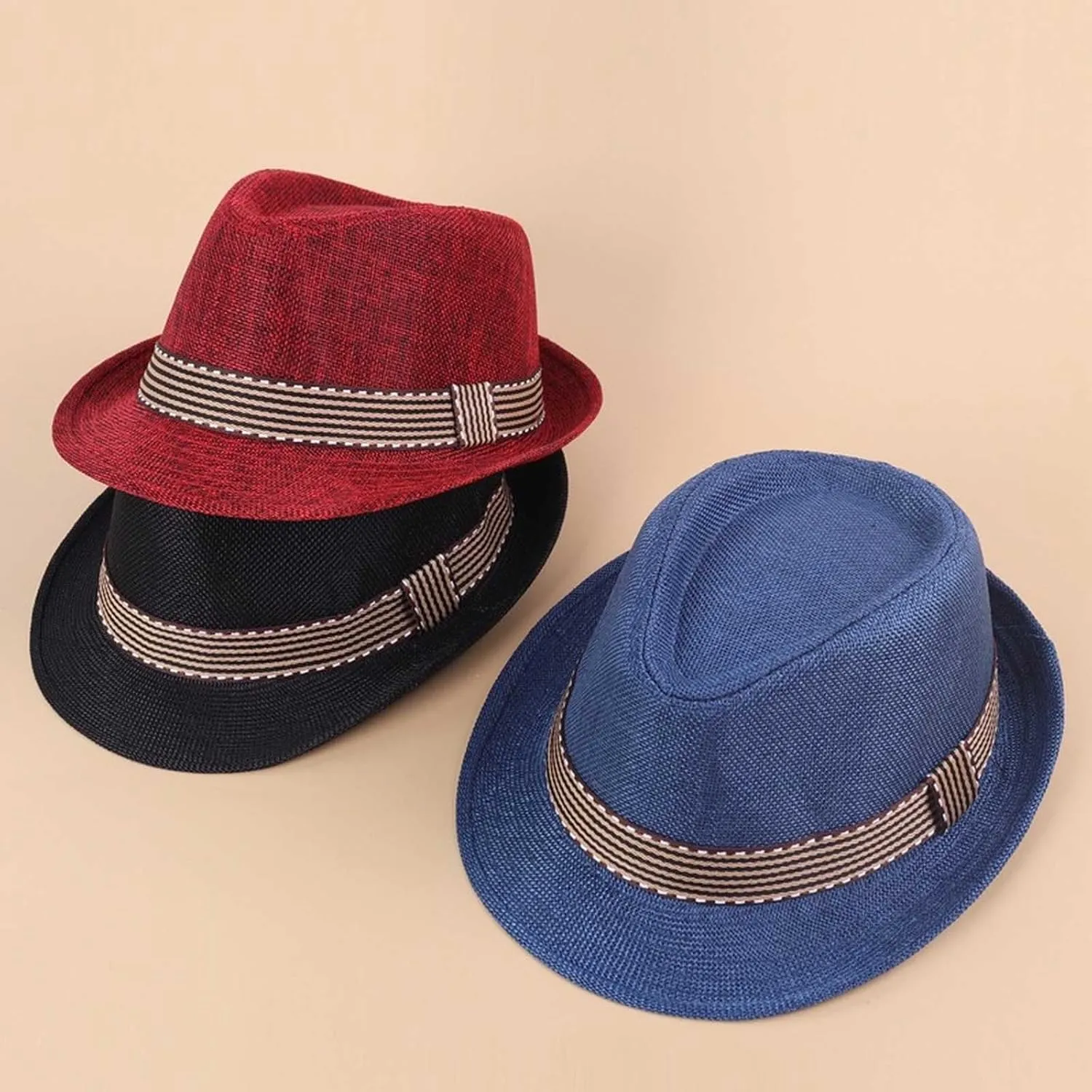 Straw Fedora Sun Hat for Kids Roll Up Short Brim Trilby Hat Panama Beach Hat Boys Girls Short Brim Straw Sunhat
