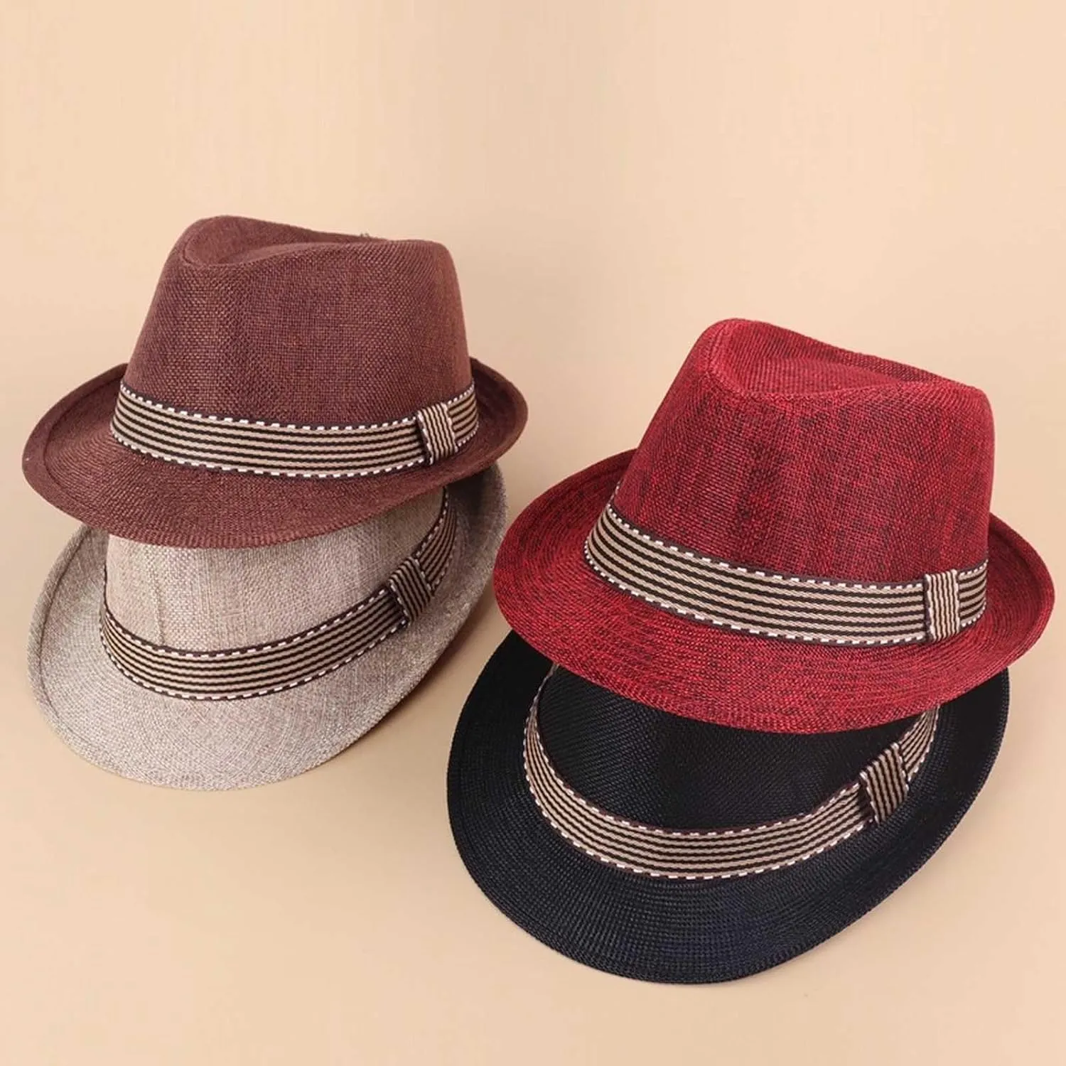 Straw Fedora Sun Hat for Kids Roll Up Short Brim Trilby Hat Panama Beach Hat Boys Girls Short Brim Straw Sunhat