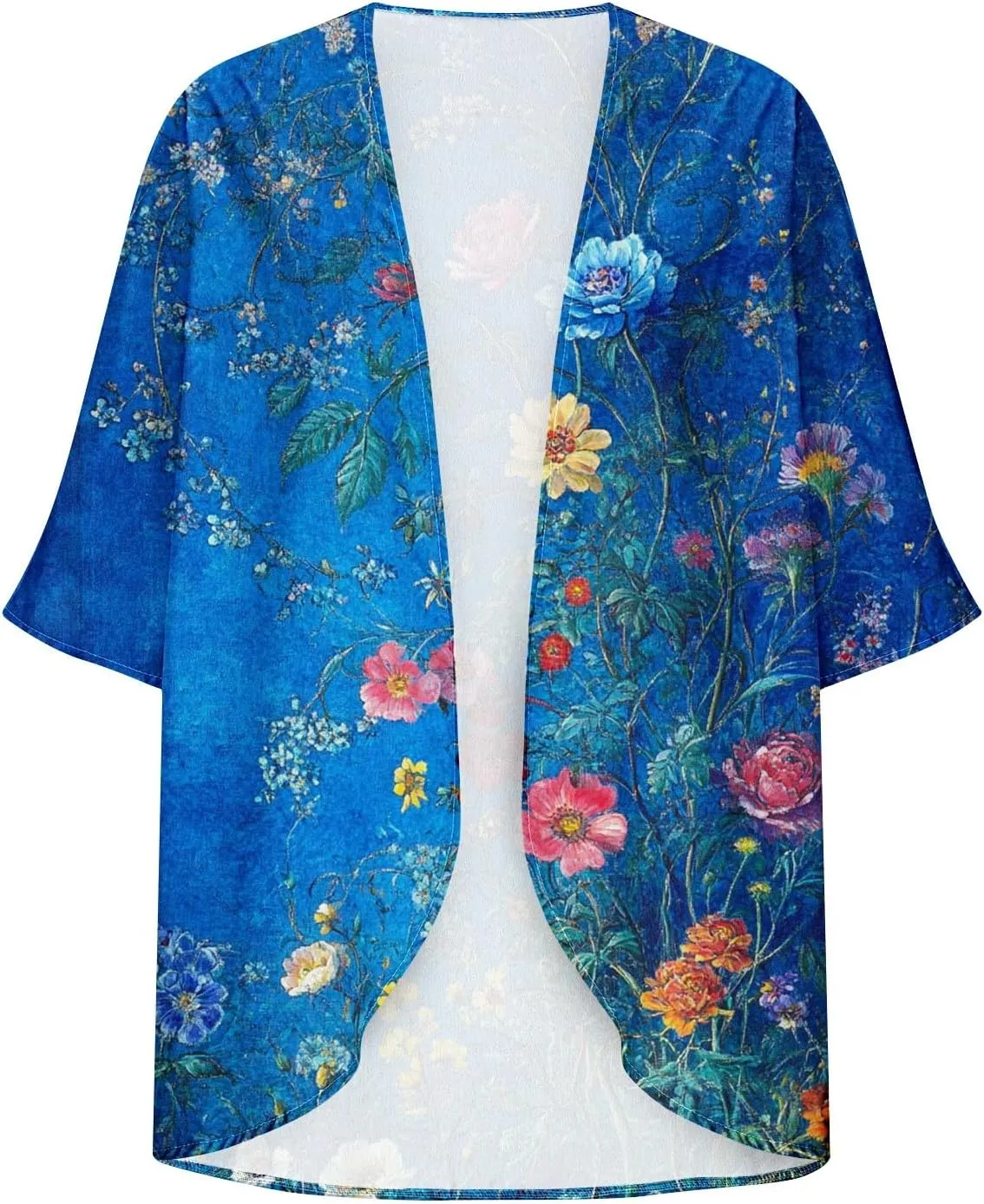 Summer Cardigans for Women Lightweight Beach Cover Ups Loose Floral 3/4 Sleeve Boho Kimono Vacation Outfits