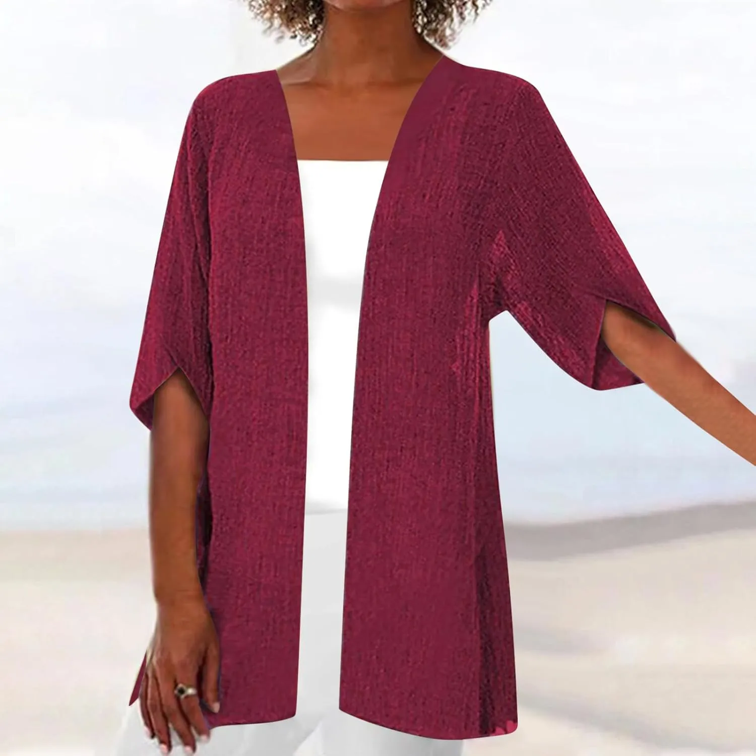 Summer Cardigans for Women Trendy Lightweight Casual Half Sleeve Kimono Cardigan Beach Vacation Plus Size Blouse