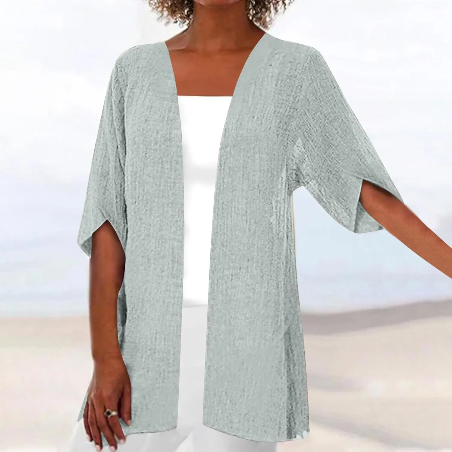 Summer Cardigans for Women Trendy Lightweight Casual Half Sleeve Kimono Cardigan Beach Vacation Plus Size Blouse