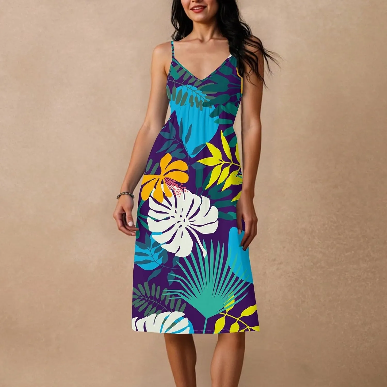Summer Dresses for Women 2025 Elegent Floral Tie Empire Waist Midi Dress Flowy Floral Plaid Beach Sundresses