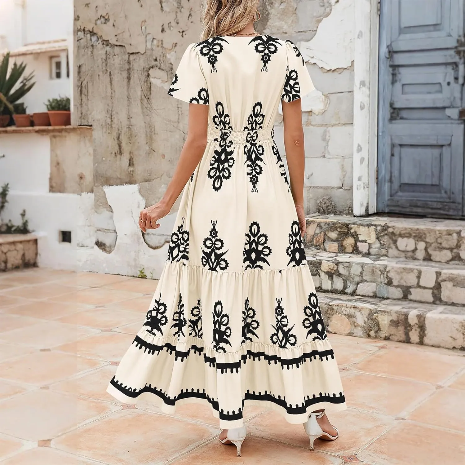 Summer Dresses for Women 2025 Square Neck Sleeveless Casual Boho Floral High Waist Slit Travel Vacation Sundress