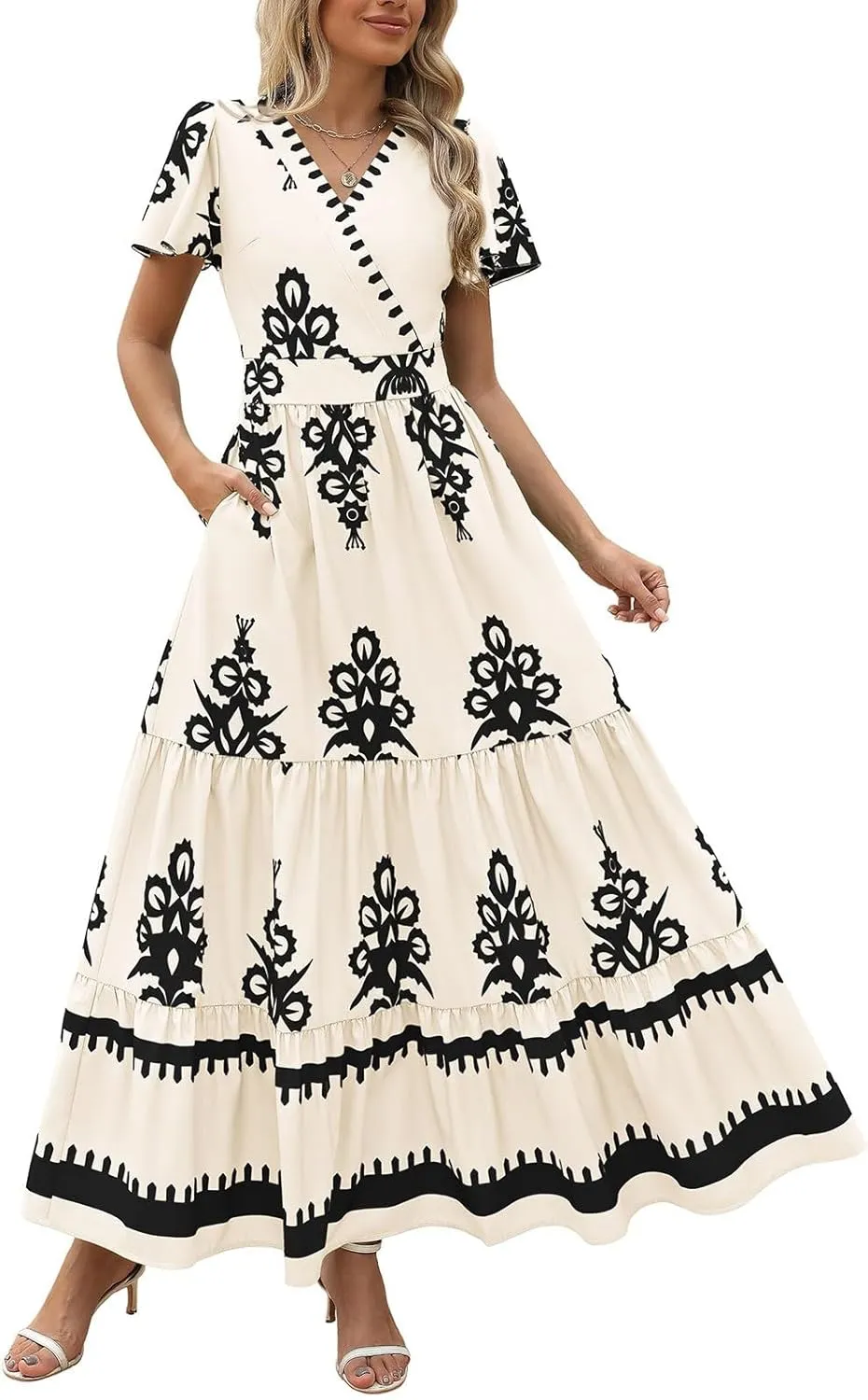 Summer Dresses for Women 2025 Square Neck Sleeveless Casual Boho Floral High Waist Slit Travel Vacation Sundress