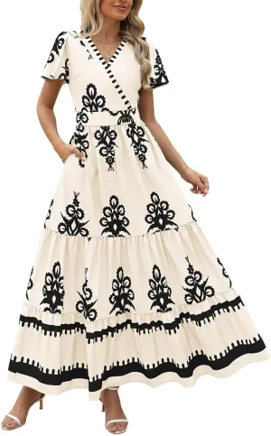 Summer Dresses for Women 2025 Square Neck Sleeveless Casual Boho Floral High Waist Slit Travel Vacation Sundress
