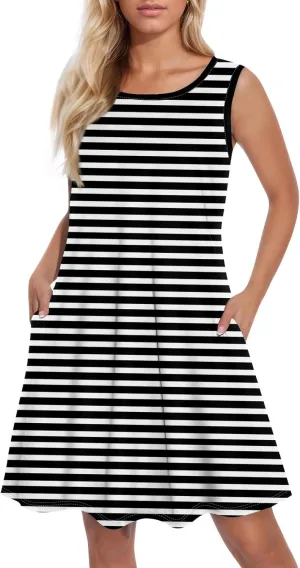 Summer Dresses for Women Sundress Beach Dress Sleeveless Mini Tank Dress Patterned Hawaiian Vest Dresses with Pocket