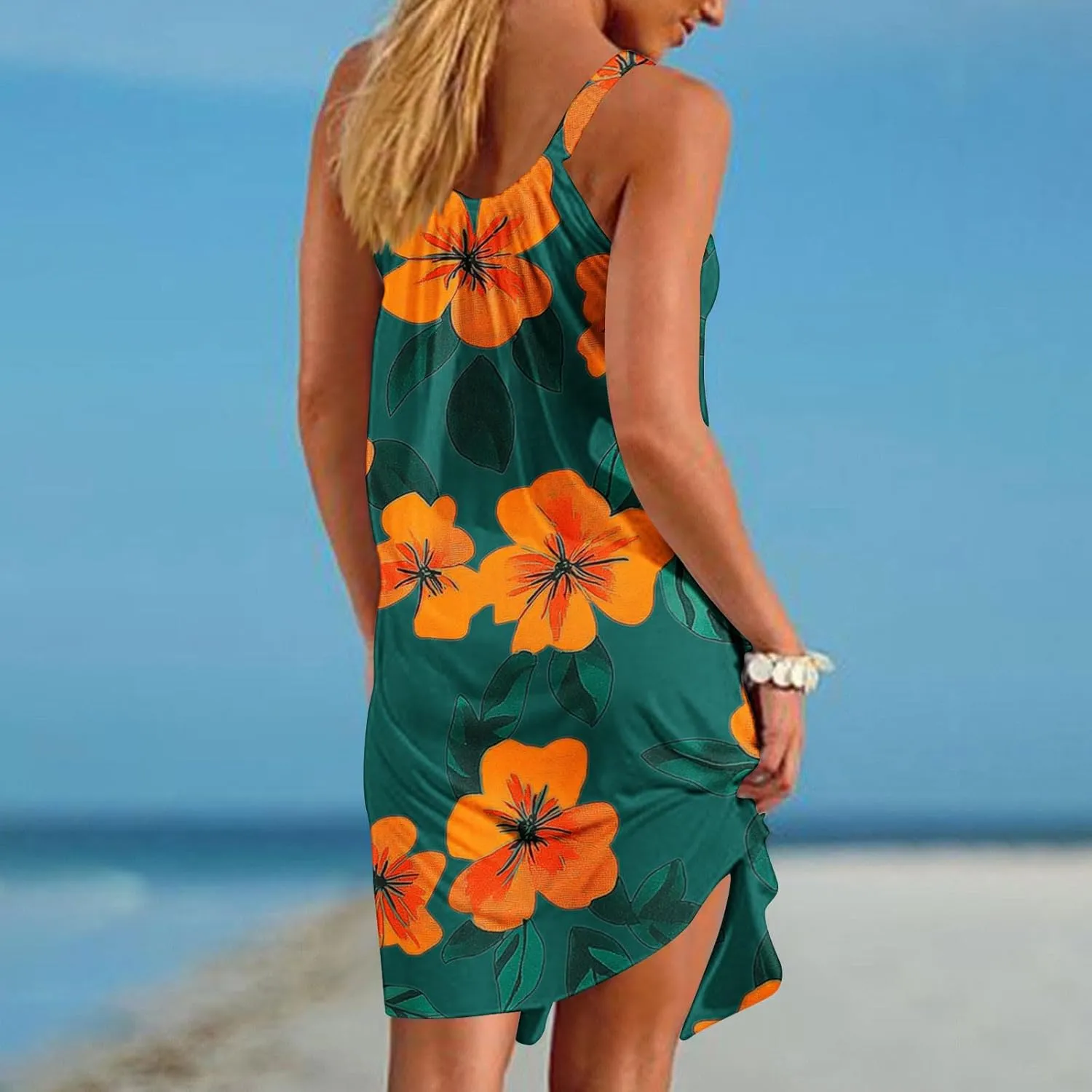 Summer Fashion Print Beach Short Dress for Women, Sleeveless Strappy Sundress Comfy Breathable Trendy Clothes