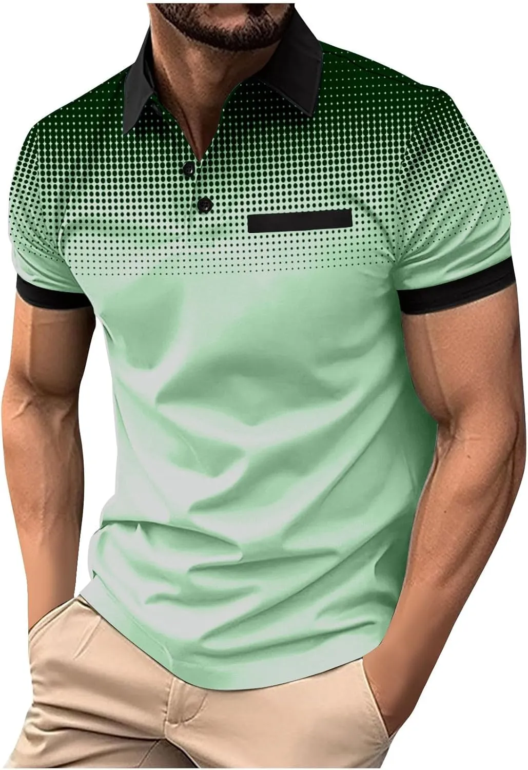 Summer Shirt for Men Casual Loose Fit V-Neck Gradient Color T Shirt Formal Button Up Short Sleeve Tees Loose Pullover