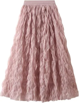 Summer Skirt for Women Trendy High Elastic Waist Lightweight Sheer A-Line Pleated Flared Maxi Shirts Long Streetwear