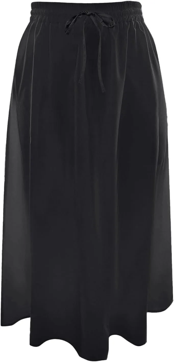 Summer Skirts for Women Trendy High Elastic Waist Loose Drawstring Solid A-Line Midi Shirts for Vacation Streetwear
